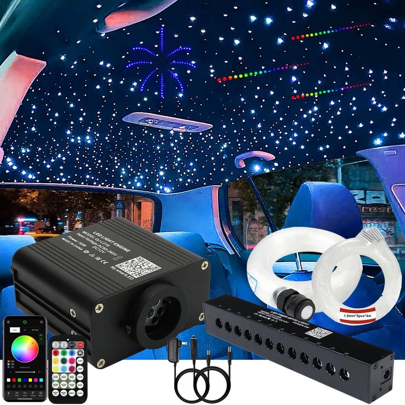 azimom 16W Twinkle & Sound Activate 550pcs*0.03in*9.8ft Fiber Optic Starlight Headliner Kits+RGB Meteor Shooting Star,APP& Remote Control Light Engine End Glow Fiber Strands Home Car Ceiling Décor - Image 1